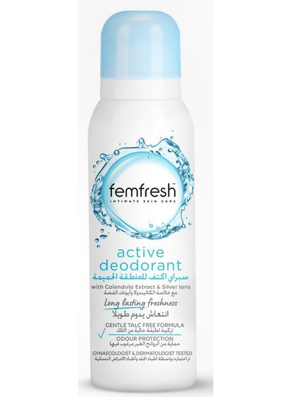 active deodorant, calendula extract, extract silver, extract silver ions, femfresh, freshness odour, gentle talc-free, intimate skin, long-lasting freshness, odour protection, odour protection gentle, protection gentle, silver ions, skin long-lasting, tal