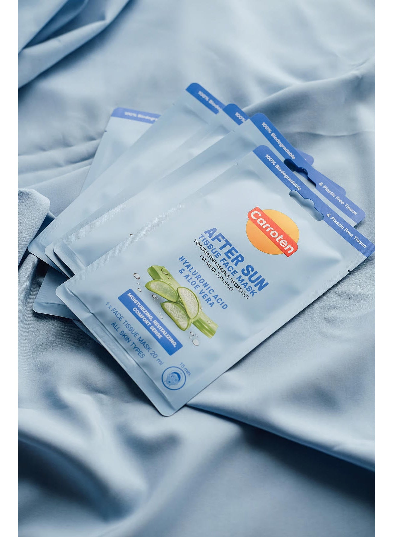 aloe vera, calm sun, carroten, cool dry, face mask, face mask 20ml, mask 20ml, multi purpose, skincare, sun care, sun face, sun tissue, sun tissue face, tissue face, tissue face mask
