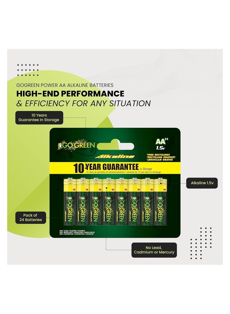 Eco Friendly Alkaline AA Batteries 24 Pcs - GO GREEN