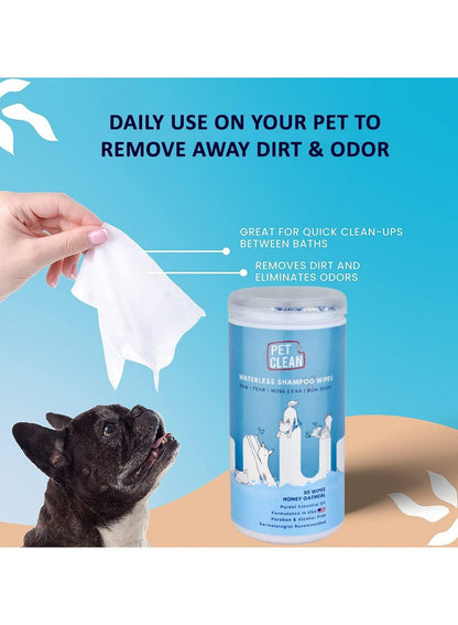 Pet Clean Waterless Shampoo Wipes for Dogs & Cats