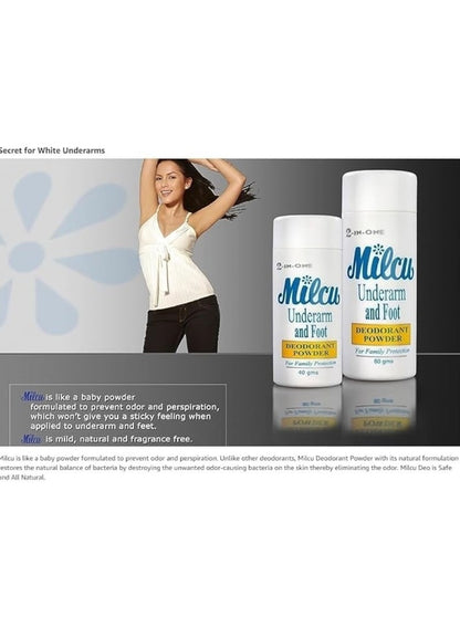 Milcu 2 In 1 Underarm & Foot Deodorant Powder 40g