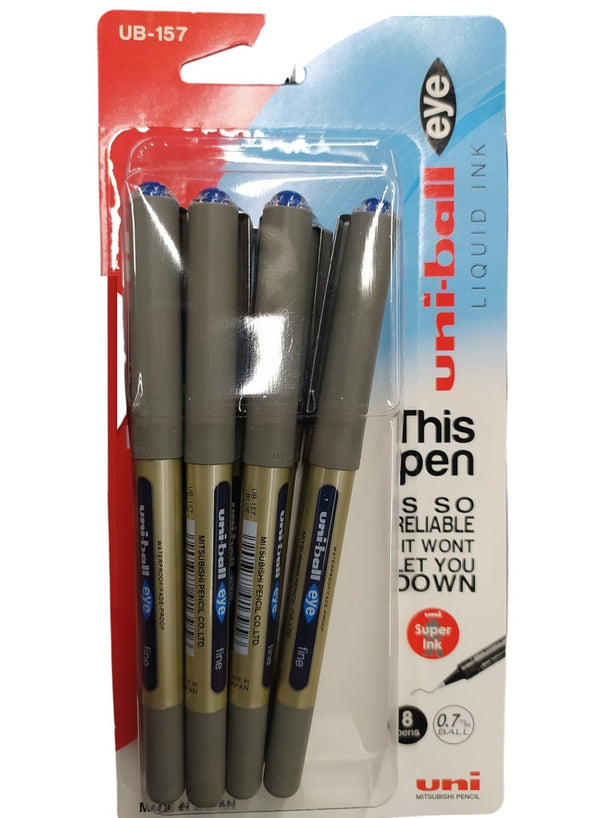 Uniball Eye Fine UB-157 Rollerball Pens Black Pack of 8