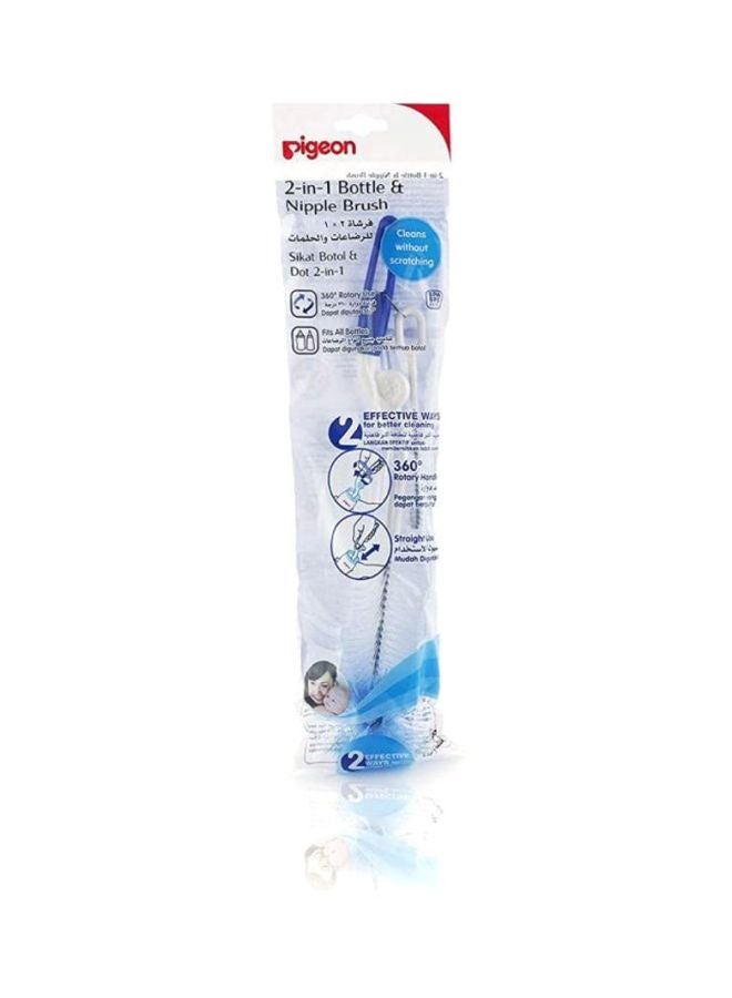 Pigeon 2-In-1 Bottle And Nipple Brush, Blue/White