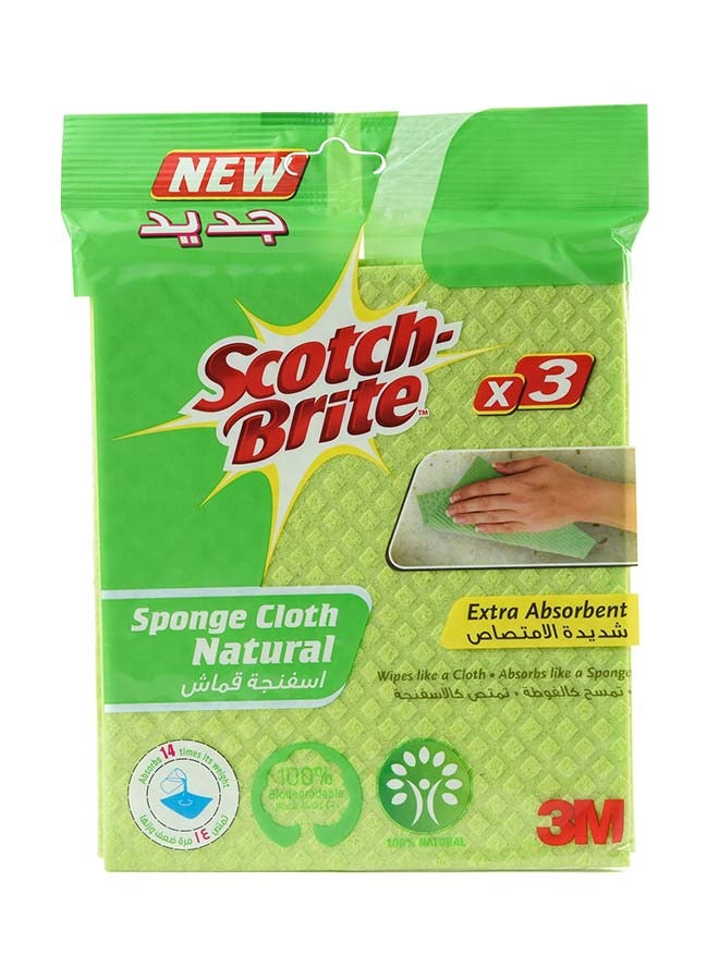 Scotch Brite Sponge Cloth Naturals 3 Pieces Green