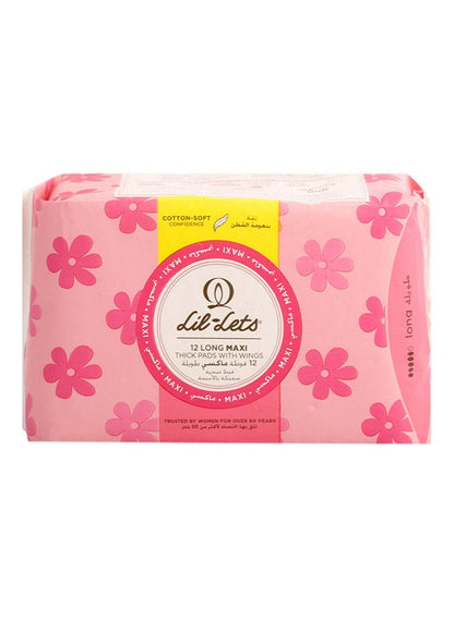 Lil-Lets Long Maxi Thick Pads With Wings, 12 Pieces