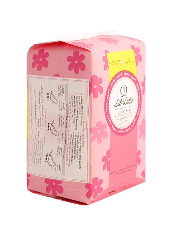 Lil-Lets Long Maxi Thick Pads With Wings, 12 Pieces