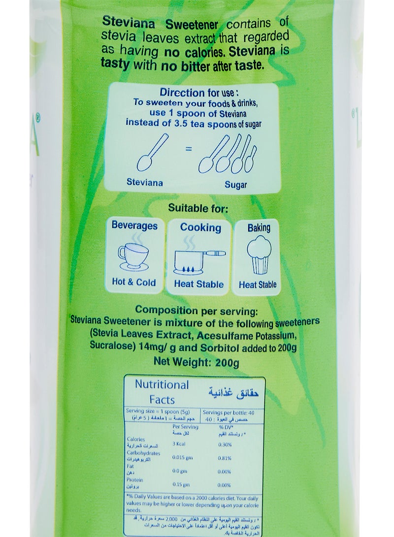 Steviana Sweetener 200grams - Natural Zero-Calorie Sweetener