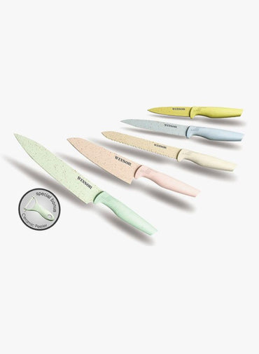 Winsor 5-Piece Knife And Peeler Set Green/Pink/White