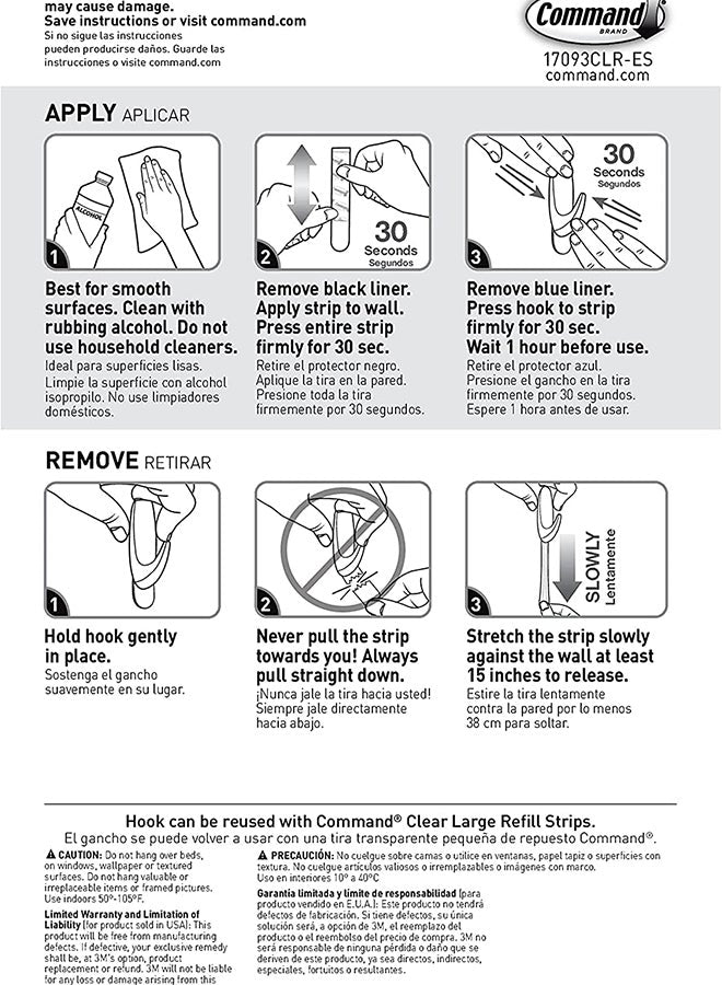 Command 17093 Clear Hook with Strips - Premium Quality