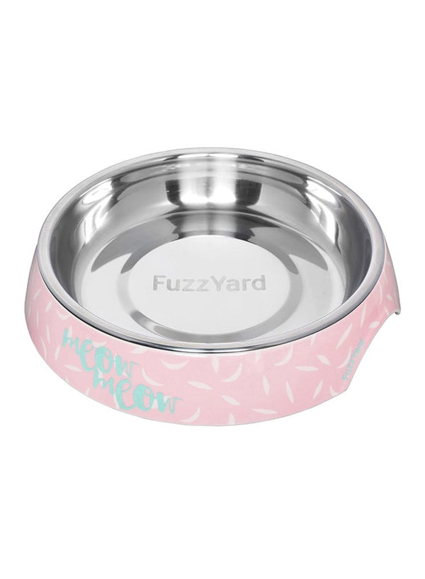 FuzzYard Featherstorm Melamine Cat Bowl - Pink/Silver