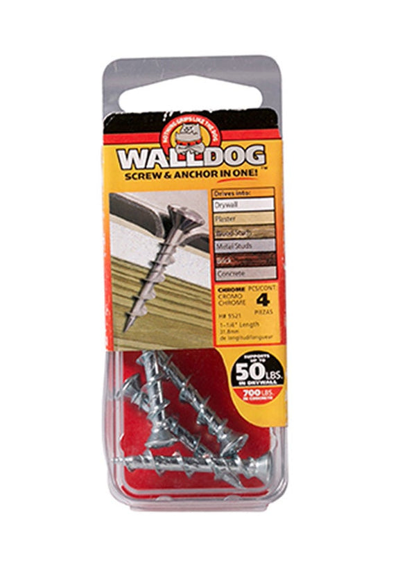 Hillman WallDog Screws 1.25inch Silver