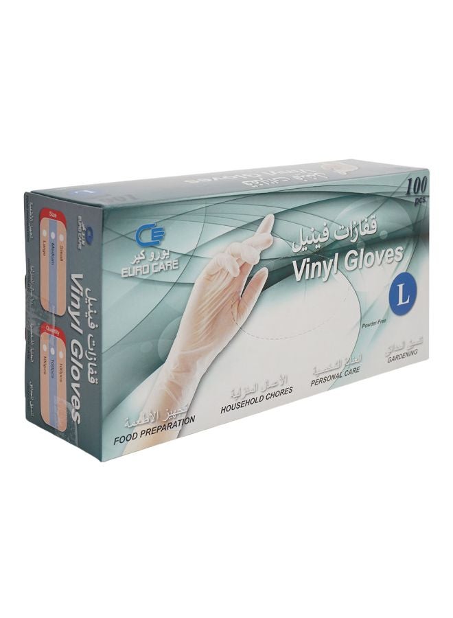 EURO CARE 100-Piece Disposable Vinyl Gloves - Large