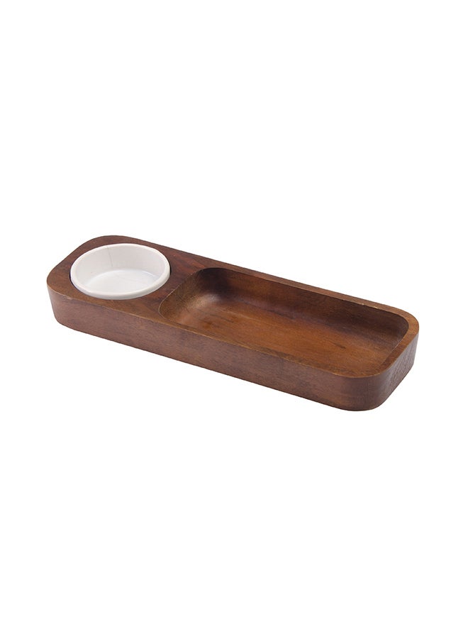 BILLI Wooden Chip and Salsa Tray - Brown/White