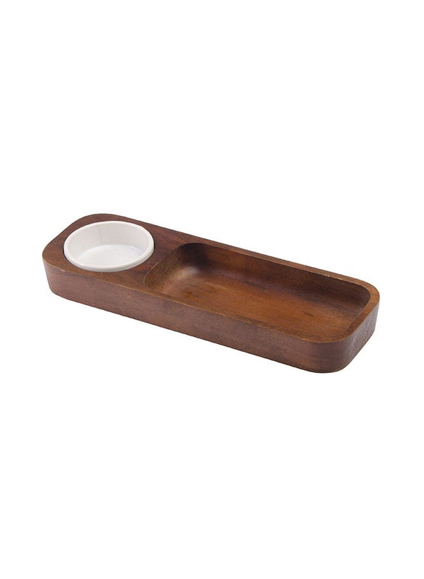BILLI Wooden Chip and Salsa Tray - Brown/White