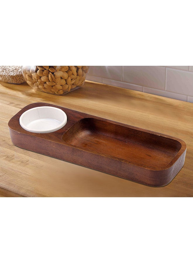 BILLI Wooden Chip and Salsa Tray - Brown/White
