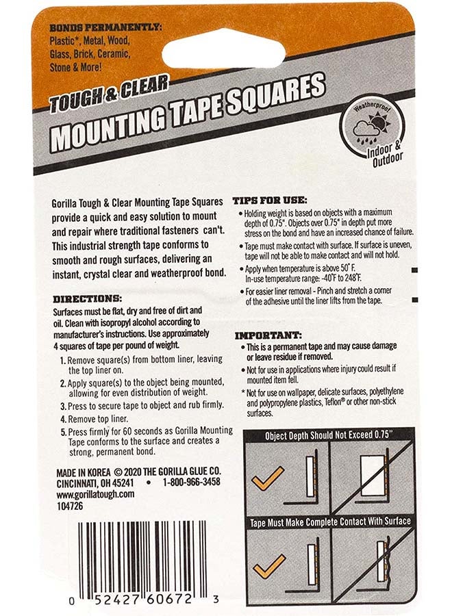 Gorilla Tough & Clear Double Sided Tape Squares