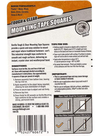 Gorilla Tough & Clear Double Sided Tape Squares