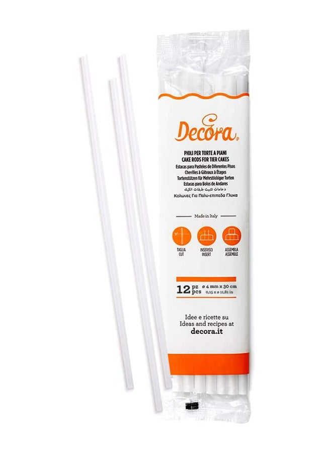 Decora Pack of 12 Plastic Dowel Rods White
