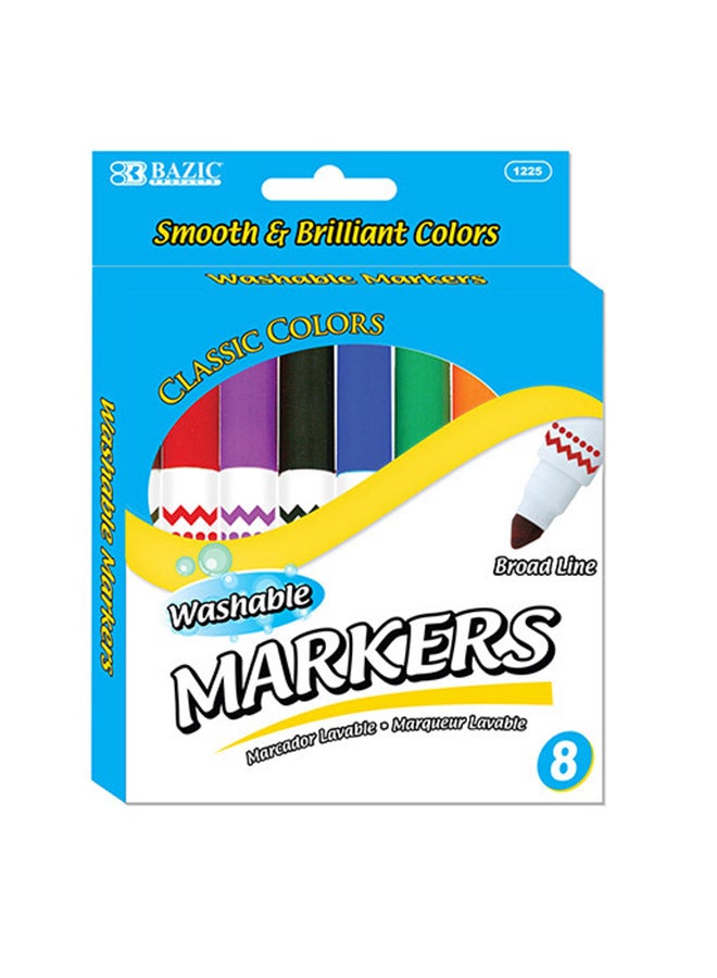 Bazic 8 Color Broad Line Markers - Premium Quality