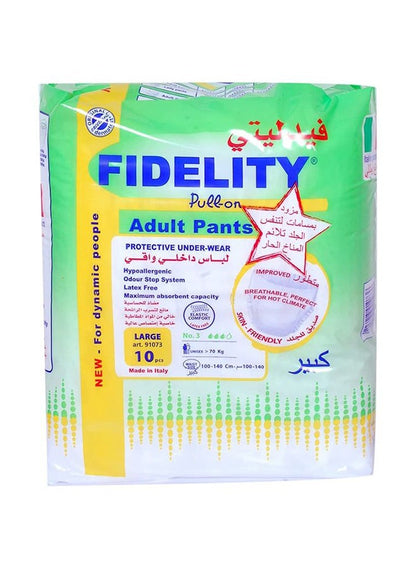 FIDELITY Pack Of 10 Adult Pull-On Pants, Large