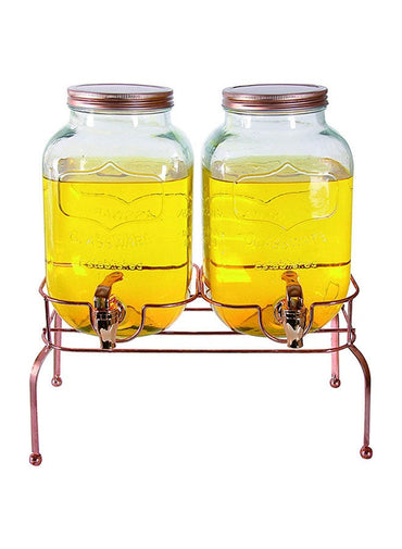 Orchid Double Glass Beverage Dispenser With Stand Clear 4Liters