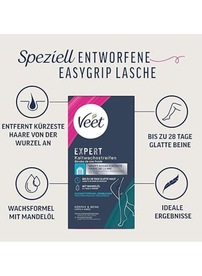 Veet Sensitive Skin Wax Strips 40 Ct for Body & Legs