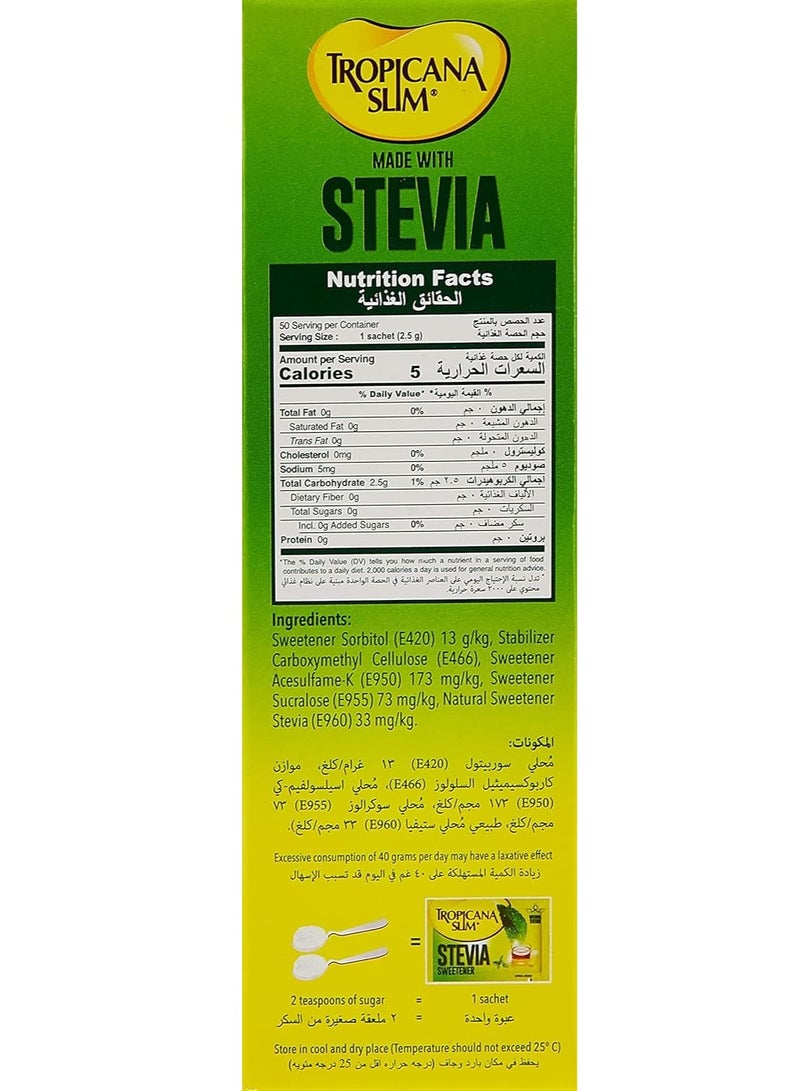 Tropicana Slim Stevia Sweetener Sachets 50 Count