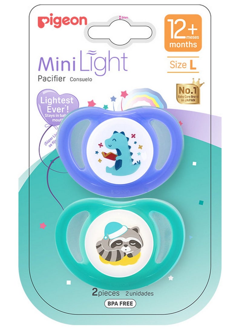 Pigeon Mini Light Dino & Raccoon Pacifiers Set L