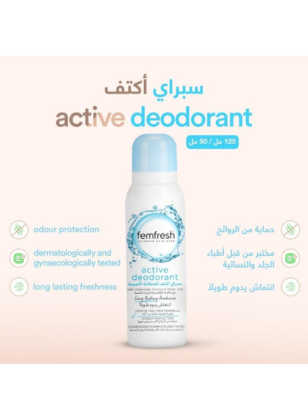 active deodorant, calendula extract, extract silver, extract silver ions, femfresh, freshness odour, gentle talc-free, intimate skin, long-lasting freshness, odour protection, odour protection gentle, protection gentle, silver ions, skin long-lasting, tal