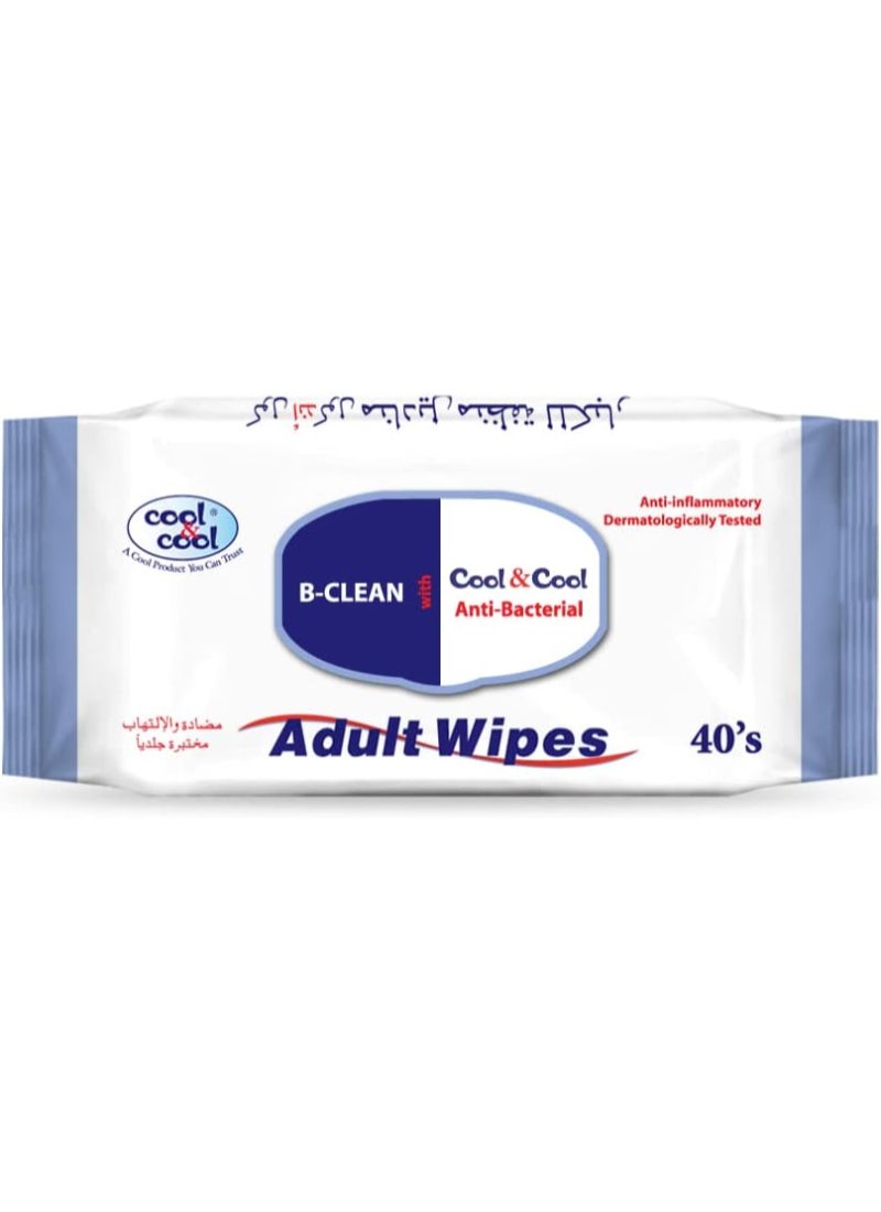 Cool & Cool Anti Bacterial Adult Wipes 40 Wipes