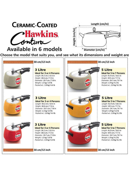 Hawkins Ceramic Cmy30 Coated Pressure Cooker 3L