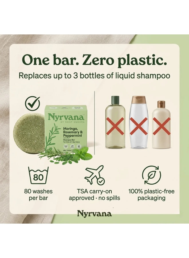 bar 80g, bar net, hair care, moringa rosemary, moringa rosemary peppermint, nyrvana, oil pro, peppermint shampoo, peppermint shampoo bar, per bar, plant based, rosemary peppermint, rosemary peppermint shampoo, shampoo bar, shampoo bar 80g