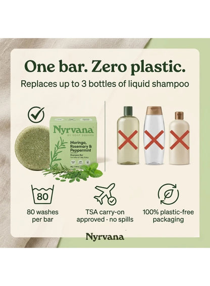 bar 80g, bar net, hair care, moringa rosemary, moringa rosemary peppermint, nyrvana, oil pro, peppermint shampoo, peppermint shampoo bar, per bar, plant based, rosemary peppermint, rosemary peppermint shampoo, shampoo bar, shampoo bar 80g