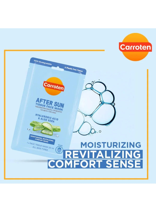 aloe vera, calm sun, carroten, cool dry, face mask, face mask 20ml, mask 20ml, multi purpose, skincare, sun care, sun face, sun tissue, sun tissue face, tissue face, tissue face mask