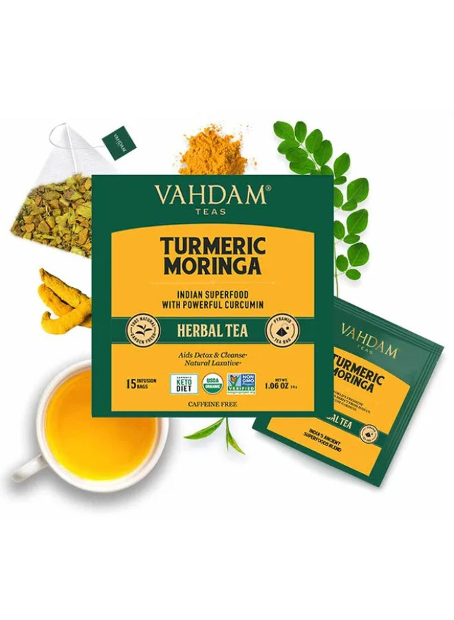allow herbs, bags allow, enjoy plain, every cup, gentle lift, herbal tea, moringa herbal, moringa herbal tea, pyramid tea, tea bag, tea bags, turmeric moringa, turmeric moringa herbal, vahdam, water brew