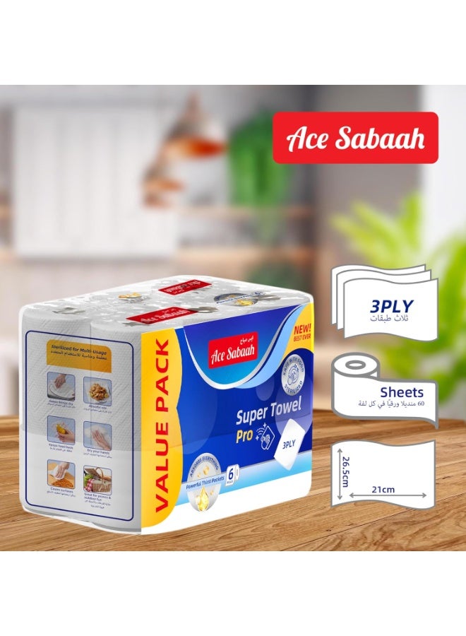 Ace Sabaah Kitchen Paper Super Towel Pro 6 Rolls