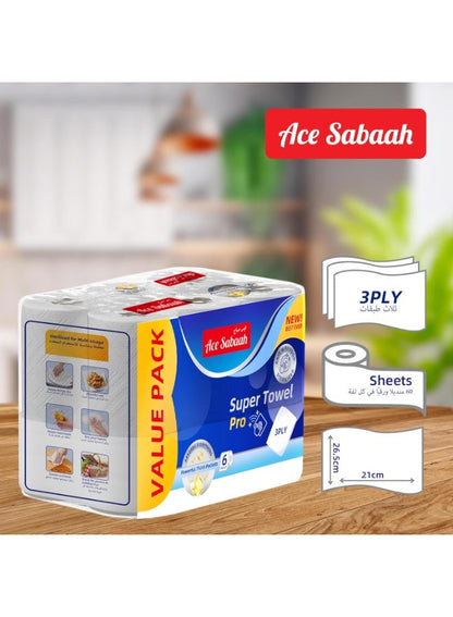 Ace Sabaah Kitchen Paper Super Towel Pro 6 Rolls