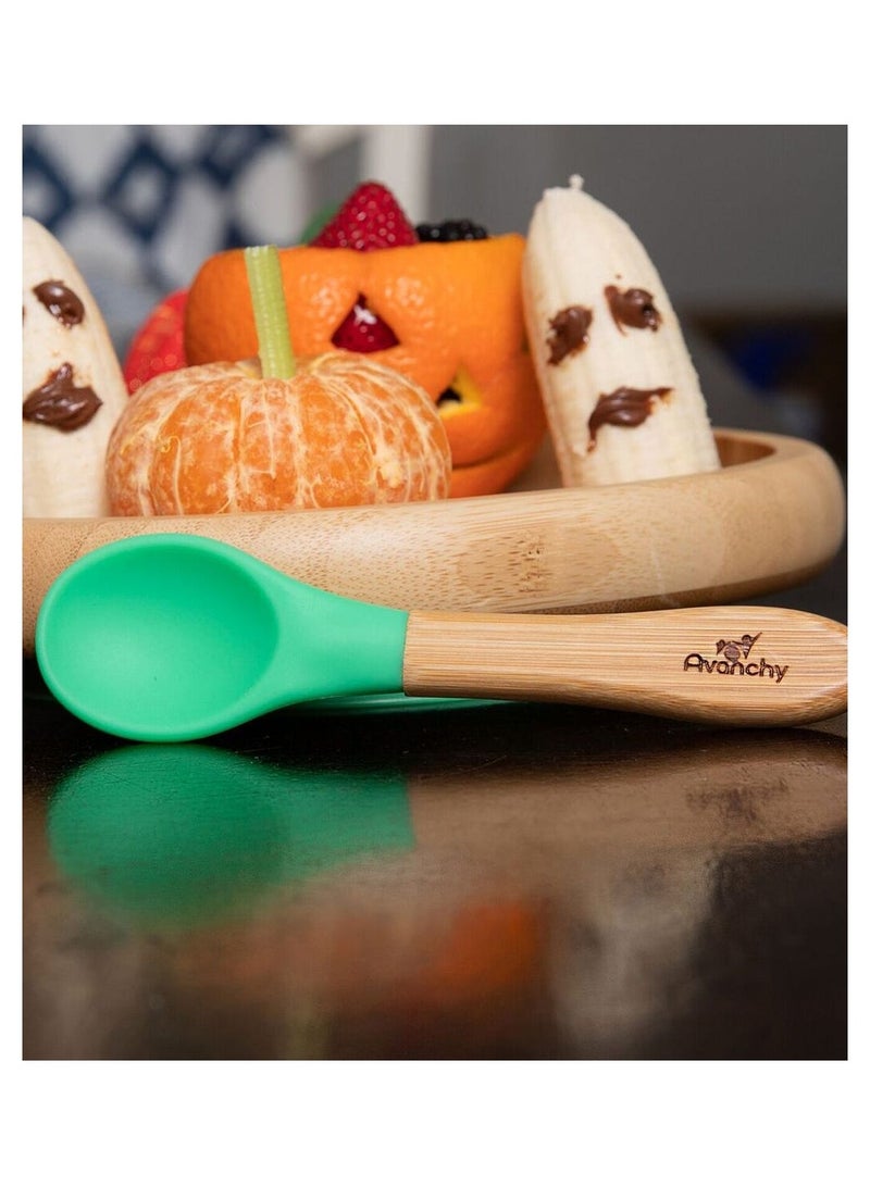 Avanchy Bamboo Suction Classic Plate + Spoon Green