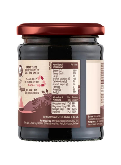 350g jar, blackstrap molasses, blackstrap molasses 350g, cane sugar, diet type, may vary, meridian, molasses 350g, natural ingredients, organic pure, organic pure blackstrap, plant-based, pure blackstrap, pure blackstrap molasses, vegan