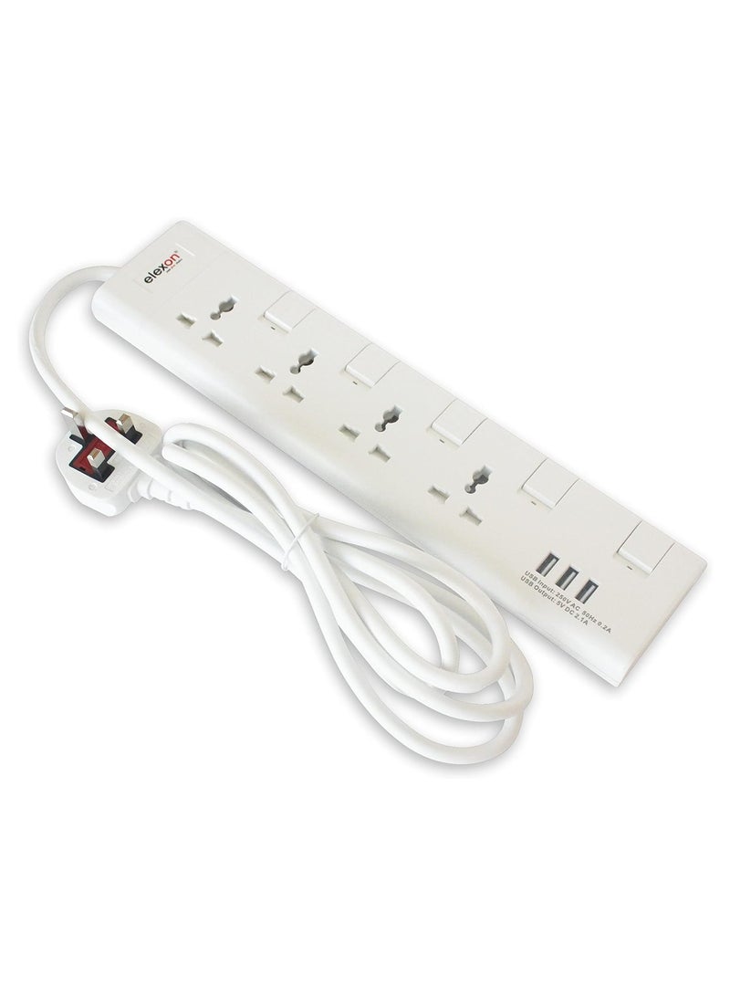 Elexon 4 Way Power Extension Socket with USB Port