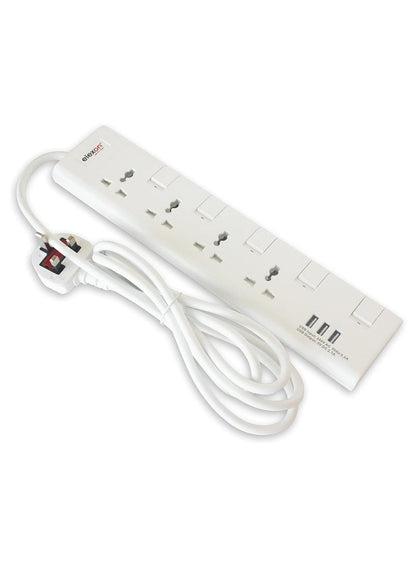 Elexon 4 Way Power Extension Socket with USB Port