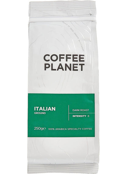 coffee bag, coffee planet, cool dry, cups per, dark roast, dark roast ground, five cups, ground intensity, italian dark, italian dark roast, per day, roast ground, roast ground intensity, signature italian, signature italian dark