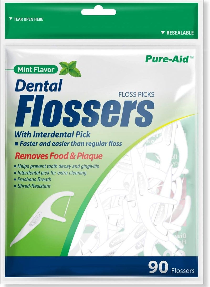 PURE AID Dental Flossers Mint Flavor 90 Ct