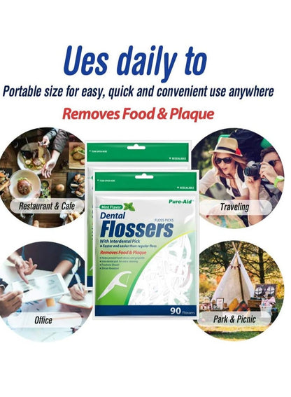 PURE AID Dental Flossers Mint Flavor 90 Ct