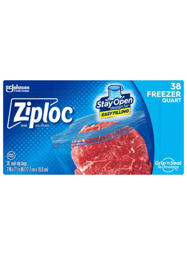 Ziploc Freezer Quart Bags With Grip 'N Seal Technology 38 Bags Pack