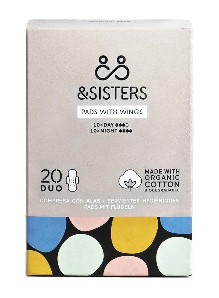 &SISTERS Organic Cotton Mixed Absorbency Pads With Wings 20 Pieces Pack