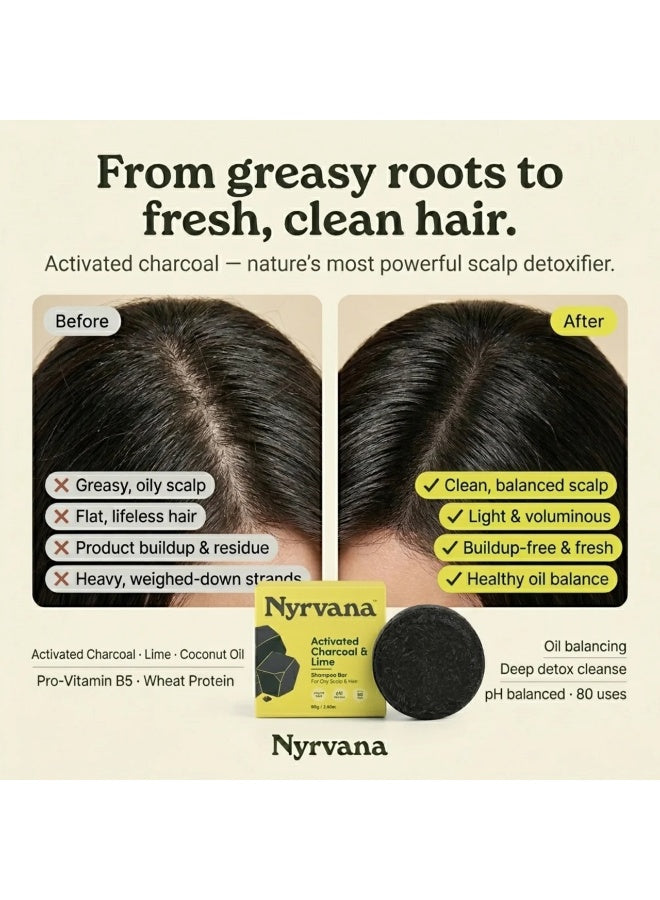 activated charcoal, activated charcoal lime, charcoal lime, charcoal lime shampoo, hair 80g, hair care, lime shampoo, lime shampoo bar, nyrvana, oily scalp, oily scalp hair, plant based, scalp hair, scalp hair 80g, shampoo bar