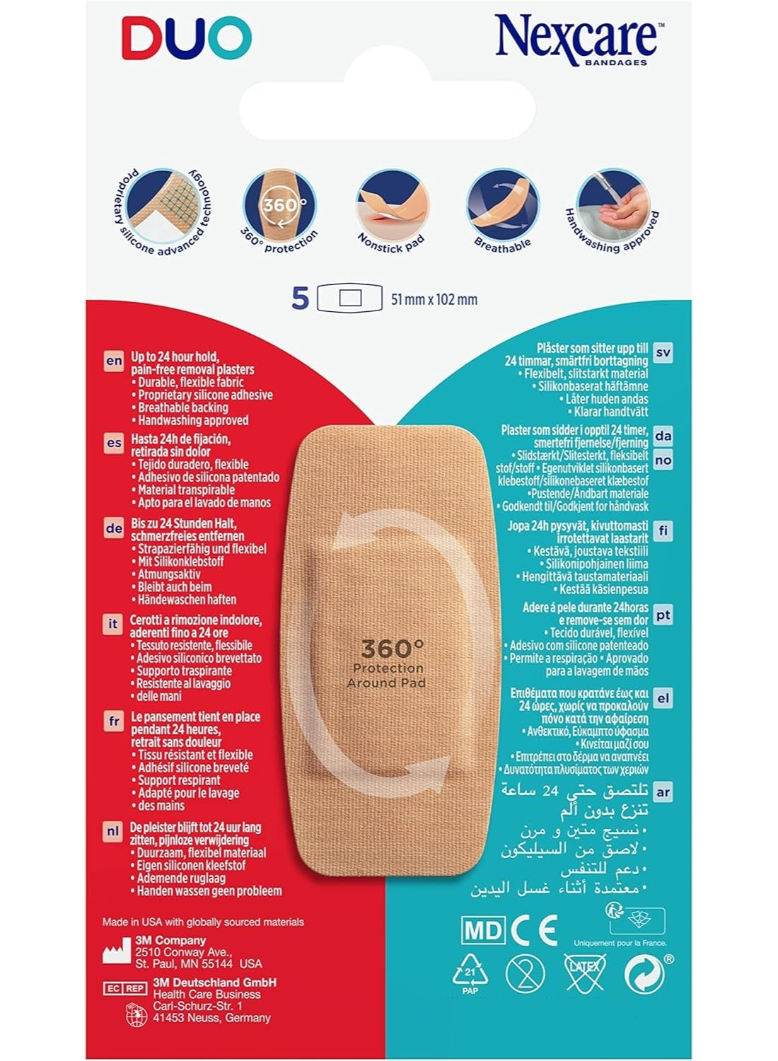 102mm 5pcs, aid kit, bandages 51mm, cool dry, day yet, duo maxi, duo maxi bandages, firm hold, hand wash, maxi bandages, maxi bandages 51mm, nexcare duo, nexcare duo maxi, waterproof, wear time
