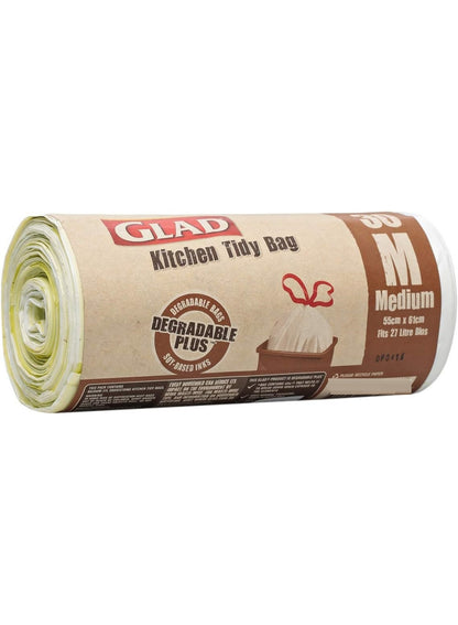 bags per, bins clean, degradable plus, degradable plus medium, glad, kitchen tidy, kitchen tidy degradable, loads safe, medium bags, multi-purpose, plus medium, plus medium bags, tears even, tidy degradable, tidy degradable plus