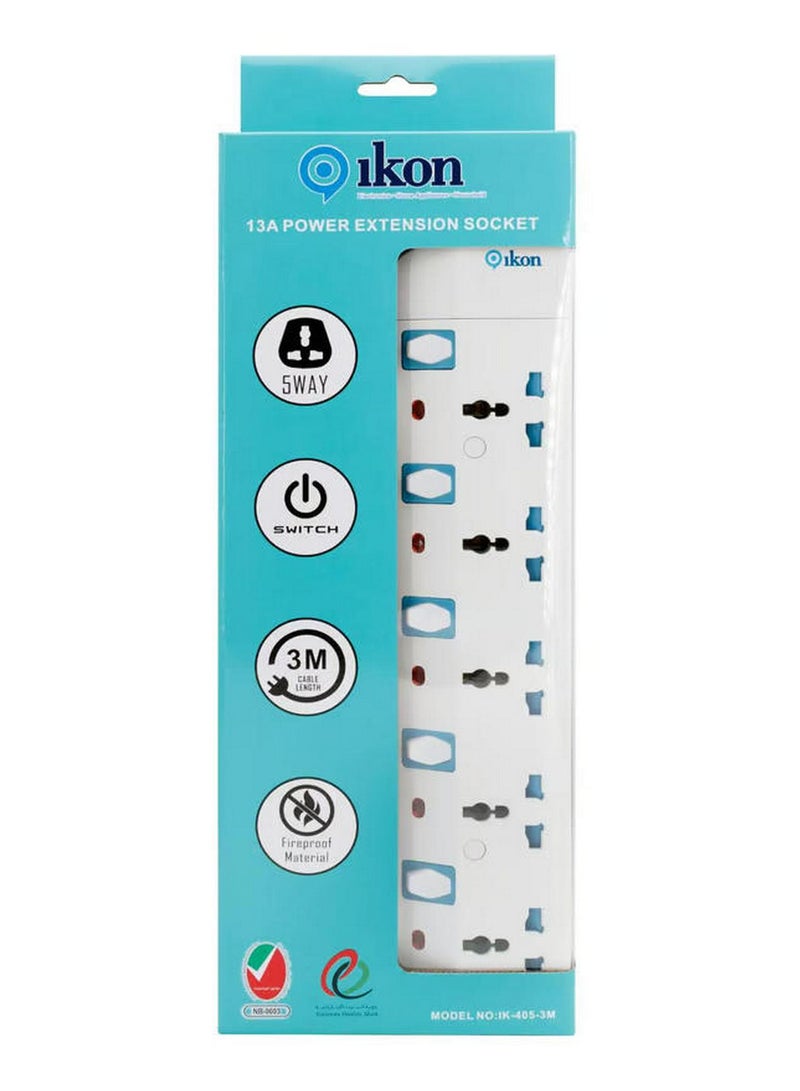 Ikon 5 Way Power Extension Socket 3 Mtr